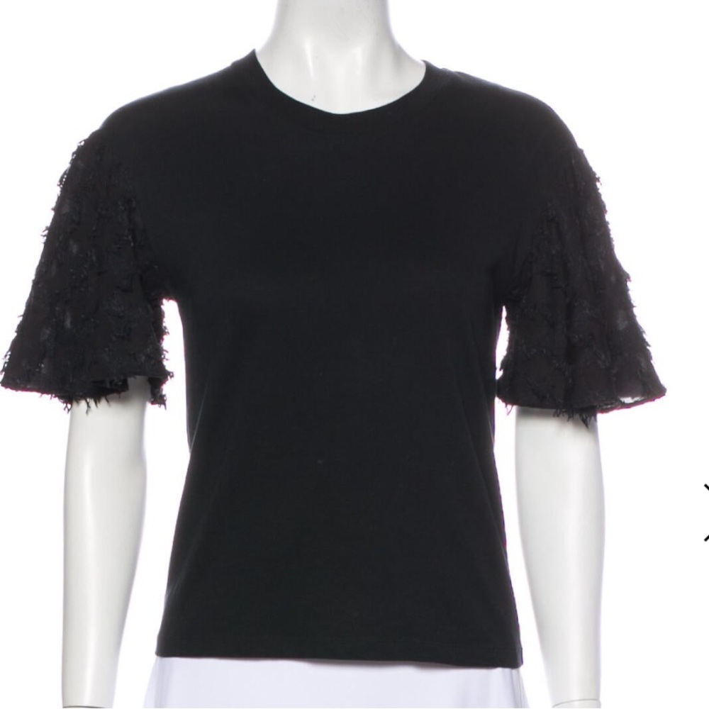 See By Chloe Black Short Sleeve Top with Textured Detail